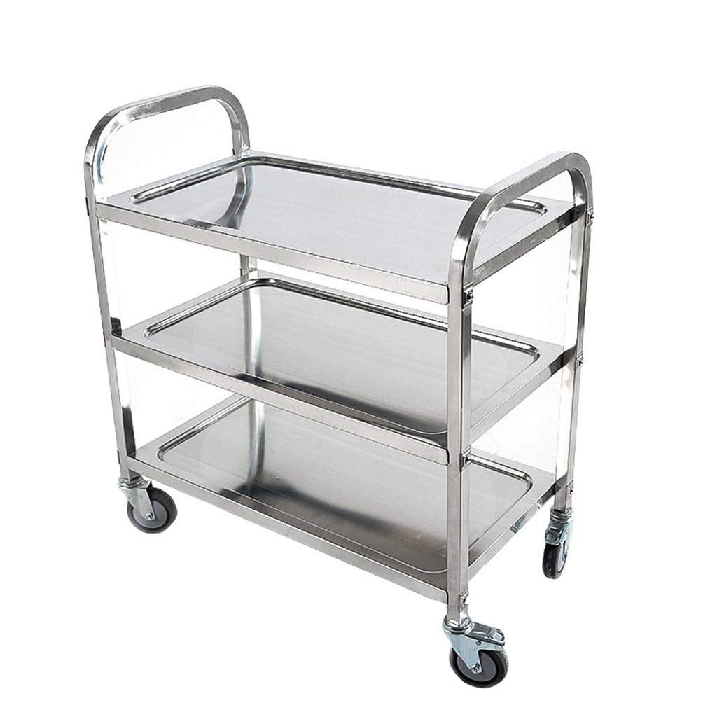 OLSKFUH 3-Tier Stainless Steel Rolling Cart Serving Trolleys, Restaurant Tableware Collection Car, Hotel Function Wine Cart, Delivery Car -Service Carts,