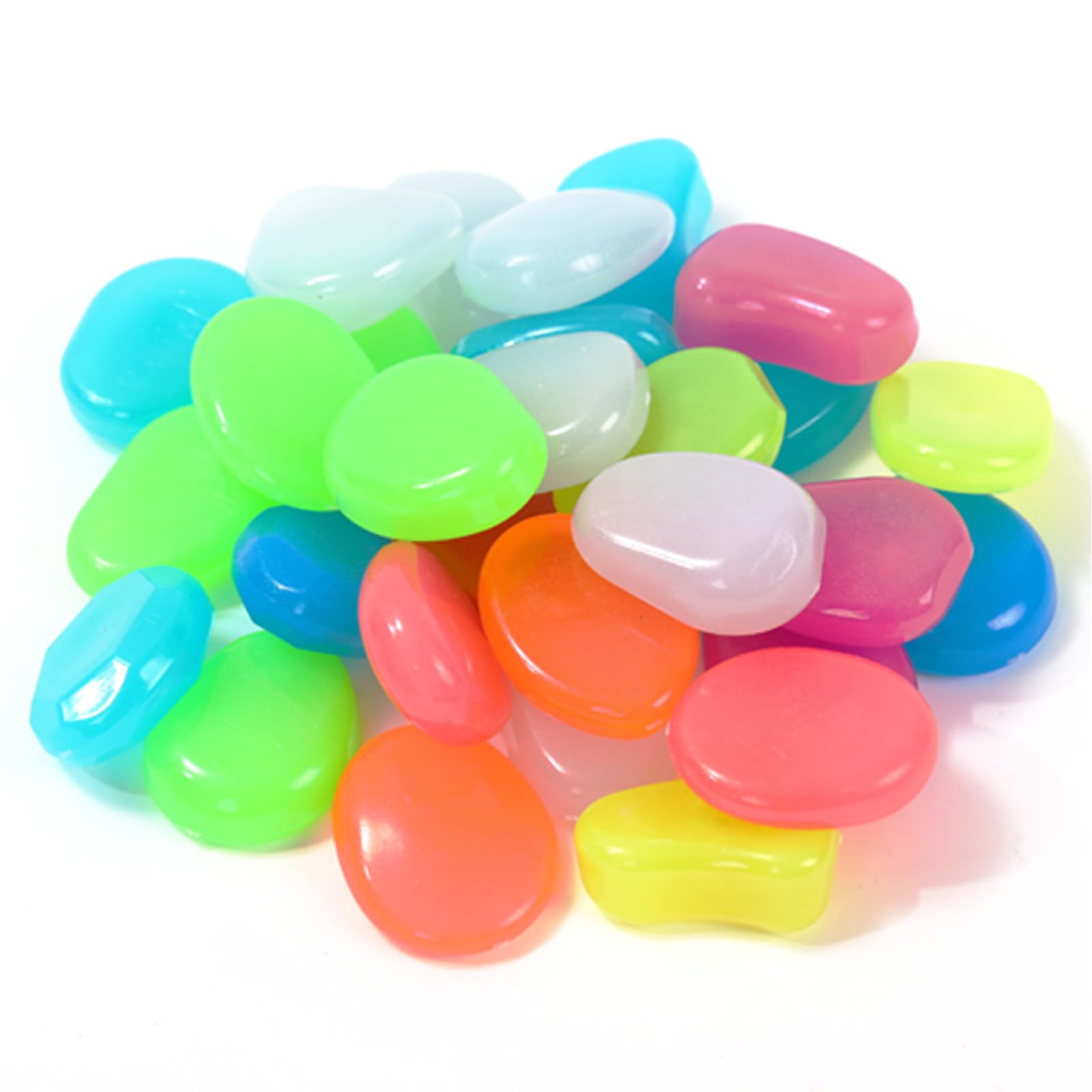 Solar Glow in the Dark Pebbles - Luminous Resin Stones for Garden Walkways, Aquariums & Vases, Outdoor Decor (20pcs multicolor)