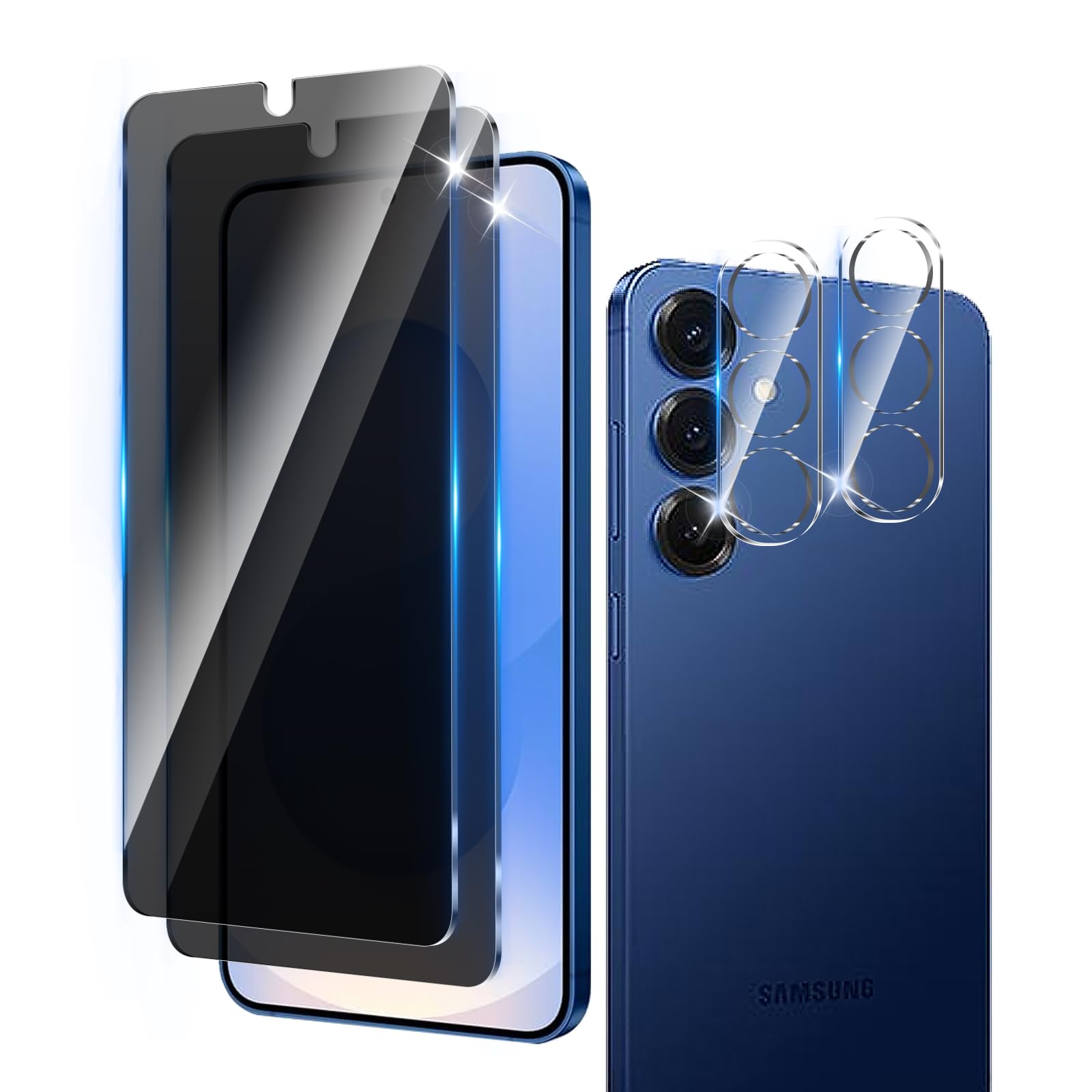 LZAYN 2+2 Pack Privacy Screen Protector Designed for Samsung Galaxy S25 Plus/S25+ With 2 Pack Camera Lens Protector,Full Coverage Anti-Spy Tempered