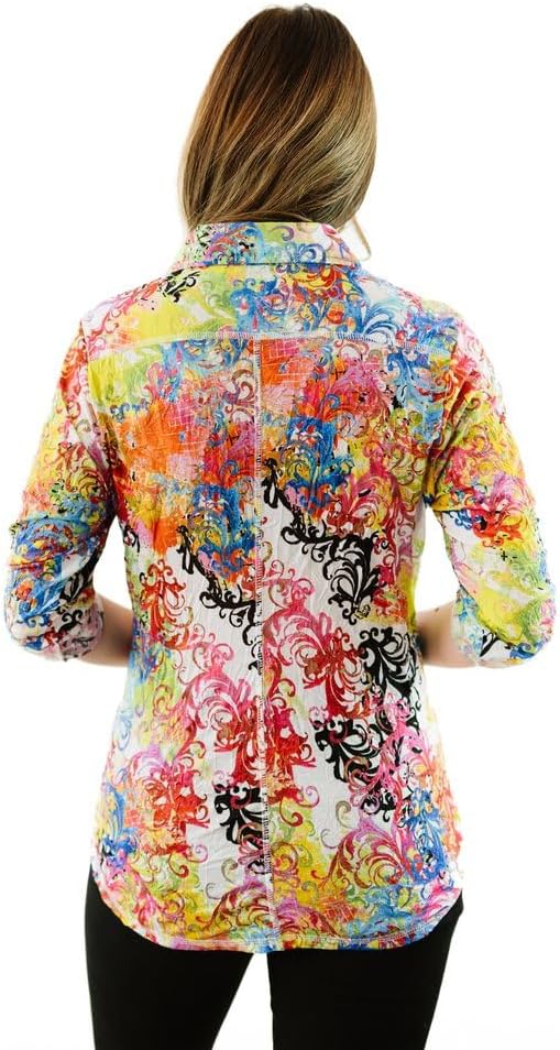 SNO SKINS Printed Crinkle Mesh Blouse - Designer Hand-Finished Shirts for Women