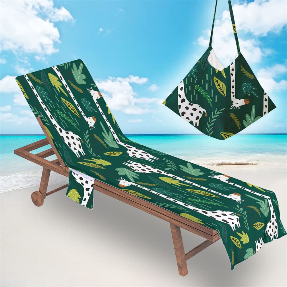 RRrawgff Beach Chair Cover Towel Classic Argyle Diamond Check Beach Towel Lounger Bags with Pockets, Fitted Microfiber Sunbed Towels Summer Outdoor Sun Lounger Towels (73x210cm,Giraffe)