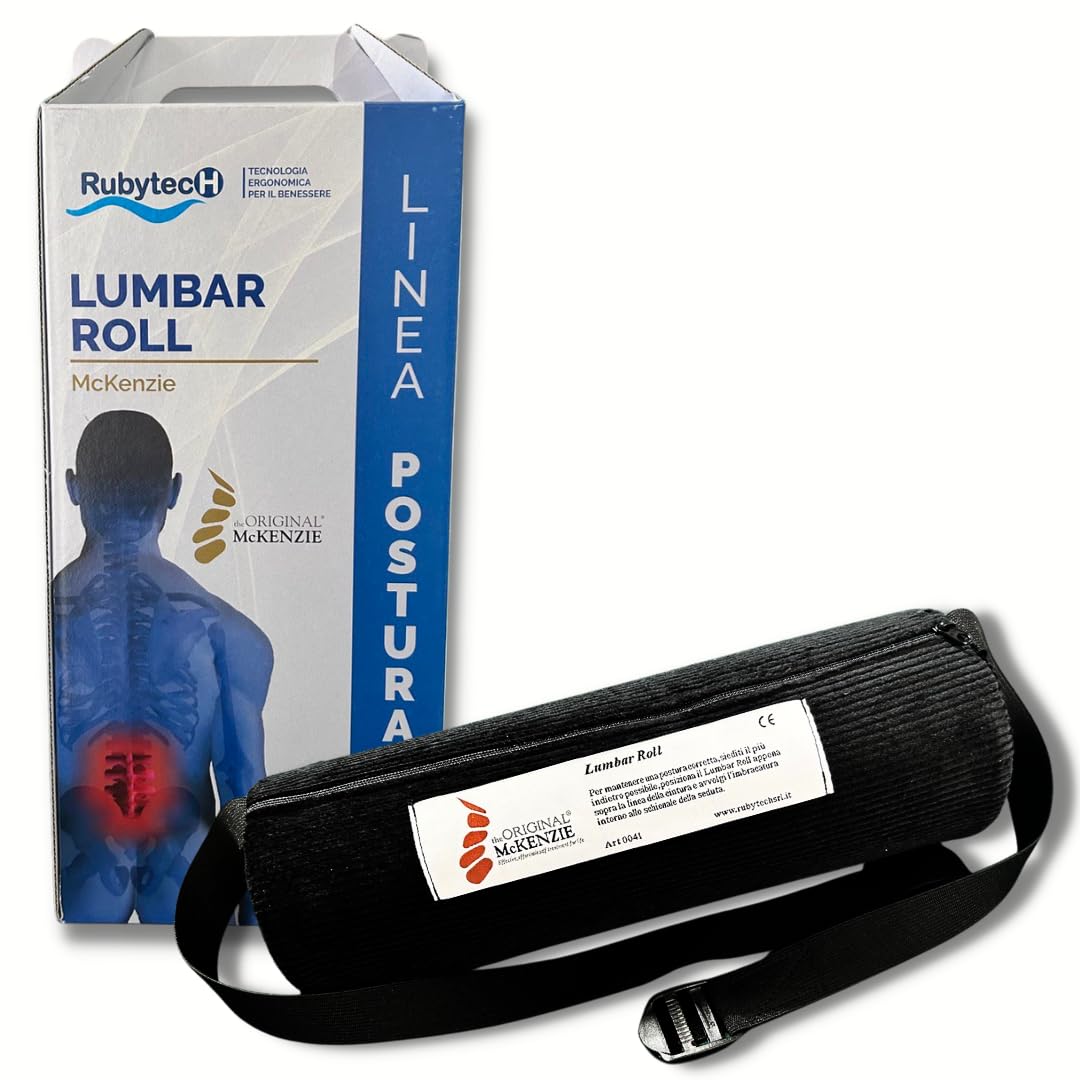 FitMad Cuscino Lombare Originale - Rotolo Ergonomico In Schiuma Viscoelastica Con Tessuto A Rete 3D Per Sedia Auto E Ufficio, Altezze 10,2/12,7 Cm E Forma A D