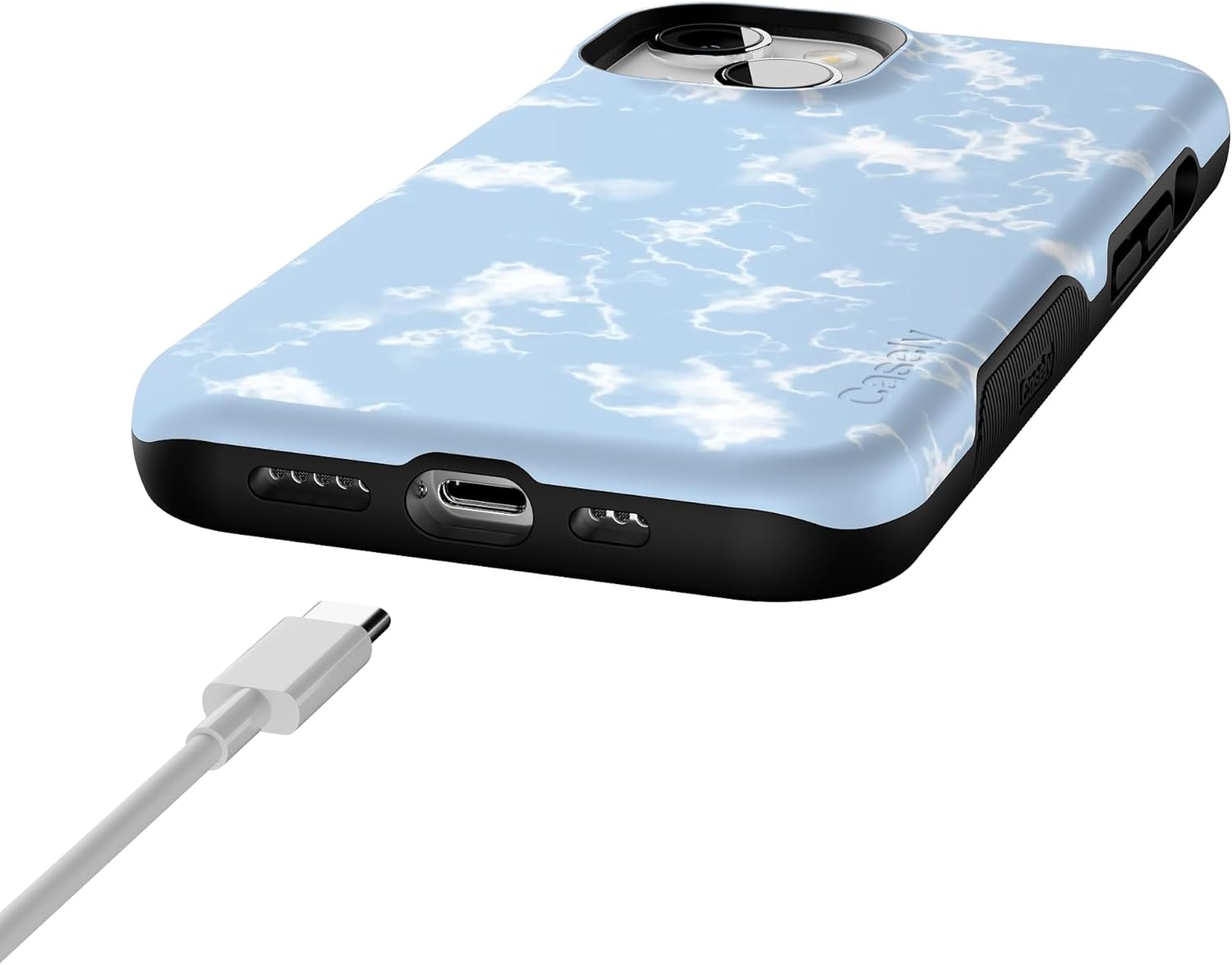 Casely iPhone 14 Case | Light Blue Skies | Marble Clouds | Bold Protective Design | Compatible with MagSafe