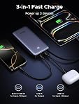 UGREEN 20000mAh 45W USB-C Banque de puissance avec câble intégré, PD 3.0 et PPS Chargeur portable rapide, LED Affichage compatible avec Galaxy S25 S24 Ultra/Tab, iPhone 17 16 15, iPad Pro, MacBook Air
