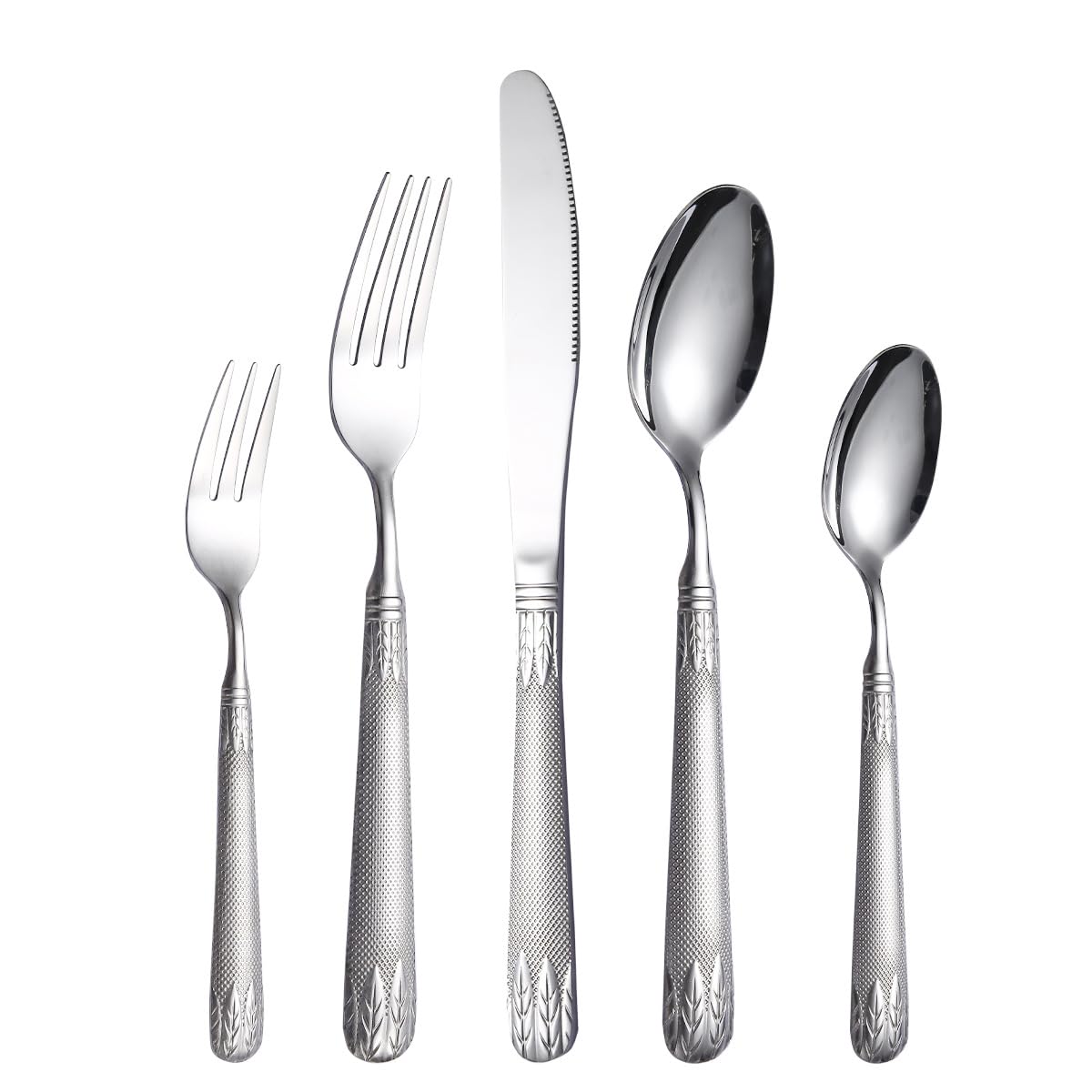 Générique Ménagère en Acier Inoxydable 304, 5/20/30/40/50/60 pièces, Couteau à Steak épais, Fourchette, cuillère, Or (20 pièces pour 4 Personnes) (argenté (5 pièces)