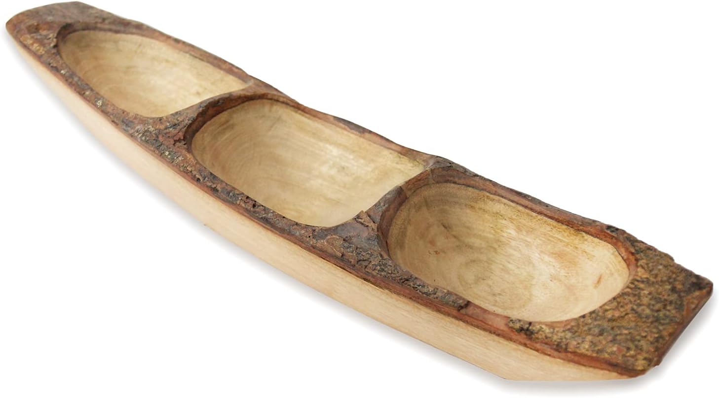 Black Friday - 80% OFF RoRo Wooden Boat Sauce and Snack Tray with Bark Edges, Divided