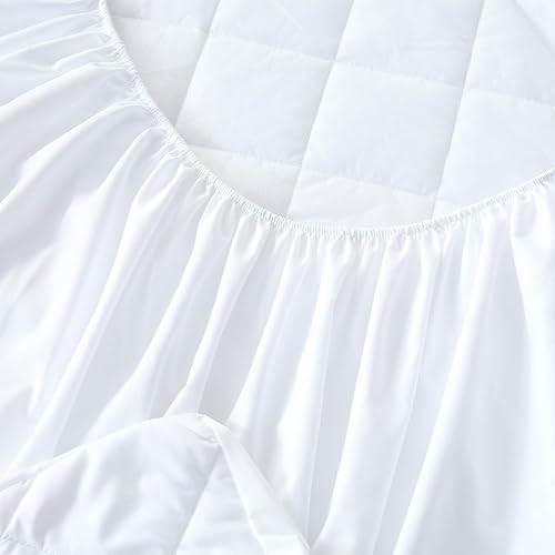 Miniatura 6 de Tateufeu Funda de colchón blanca que se estira hasta 16 pulgadas de profundidad, sábana bajera (matrimonial), hipoalergénica, máxima protección y