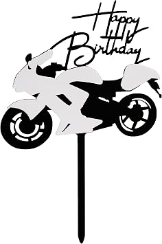 Acrylic Motorcycle Cake Topper Scooter Happy Birthday Cake Decorations for Men and Boys Motorcycle Racing Themed Party Supplies White and Black