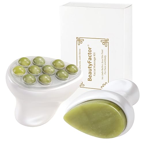 Rodillo de hielo para cara, rodillo de jade y herramientas de masaje facial Gua Sha para el cuidado de la piel, rutina e hinchazón para mujeres