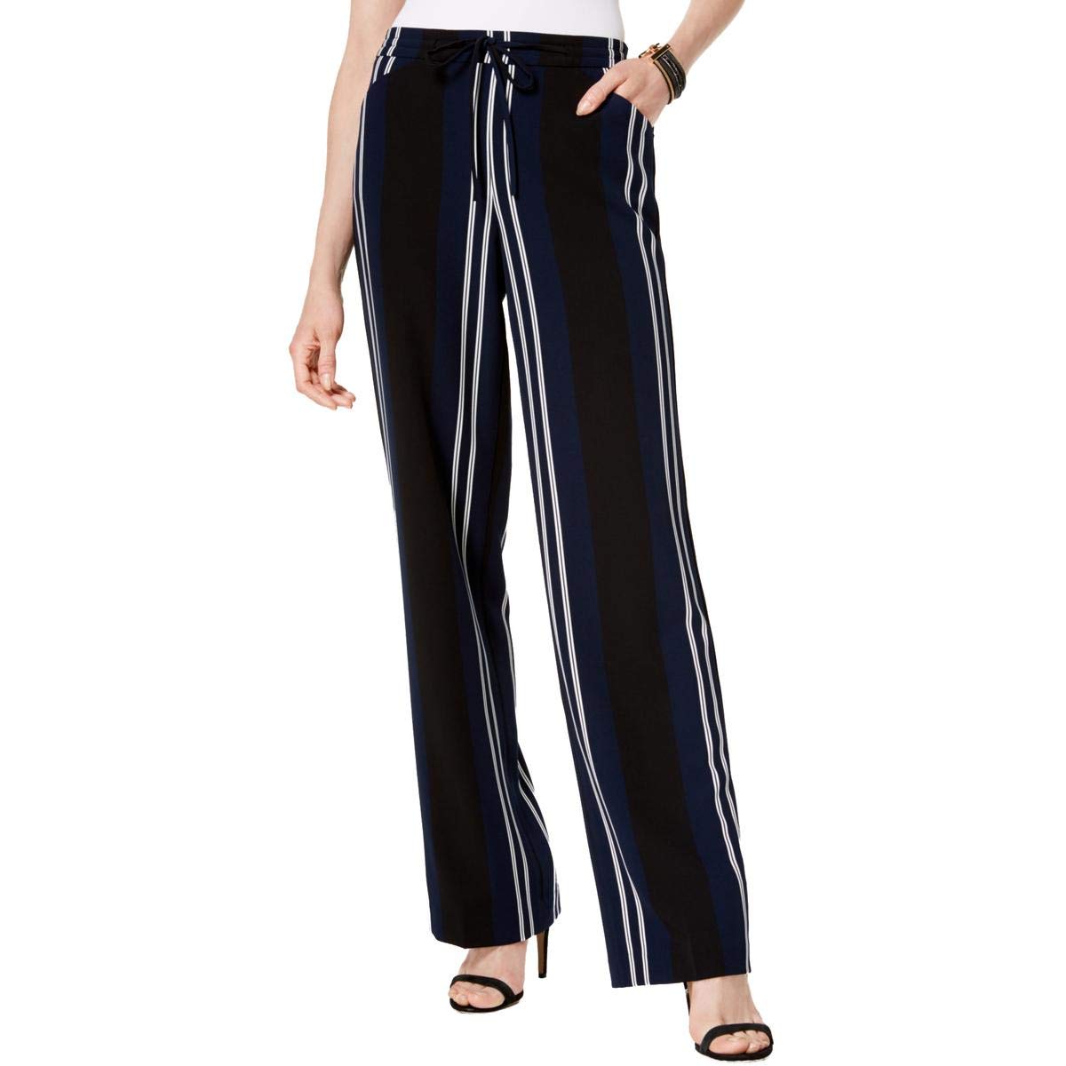 INC Womens Striped Wide Leg Pants Navy 4