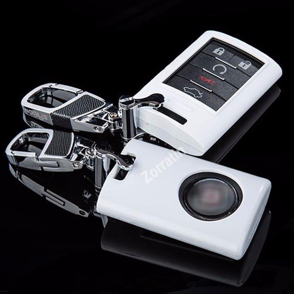 Classy Sleek Metallic Pearl Color Keyless Key Case Cover + Metal Key Chain for Cadillac ATS CTS DTS XTS Escalade or Chevrolet Corvette C7(1 set consisting of 1 Key Chain+ 1 cover)