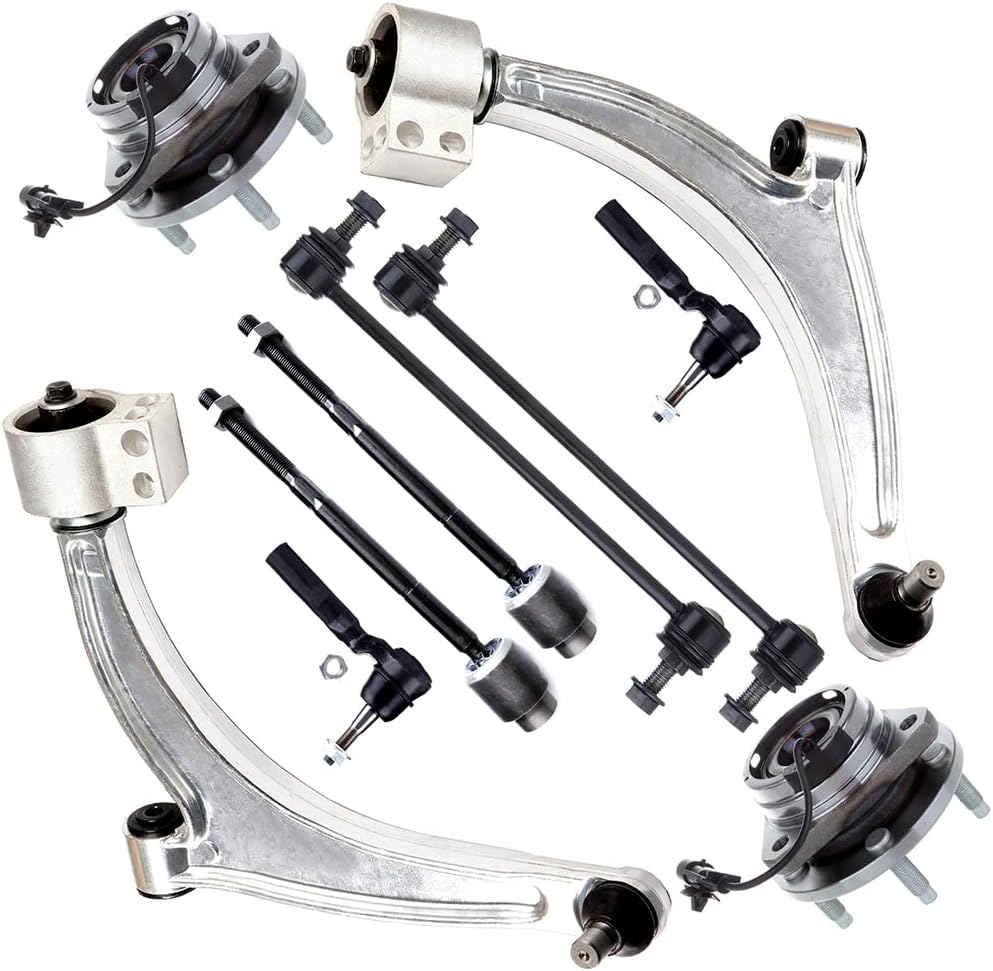SCITOO 10pcs Front Suspension Kit Lower Control Arm And Ball Joints Sway Bar Links Tie Rod Ends Wheel Bearing Hub fit 2004-2012 for Chevy for Malibu 2005-2010 for Pontiac G6 2007-2009 for Saturn Aura