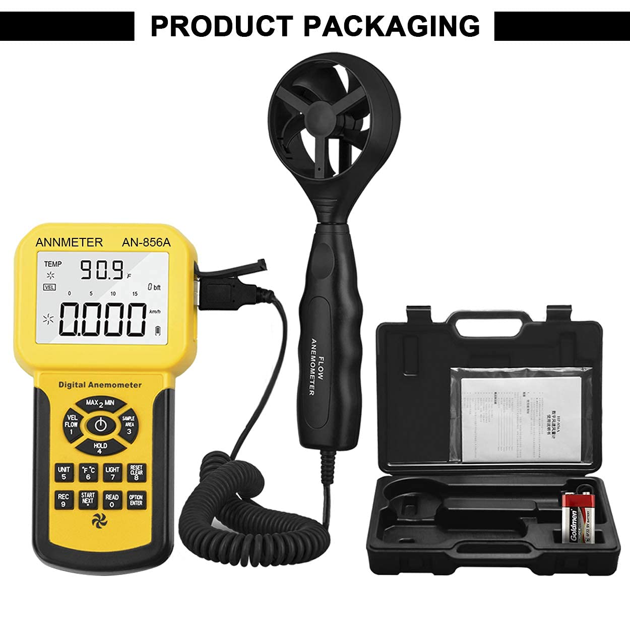 Débitmètre Air VMC Anémomètre avec Enregistrement - AIOMEST CFM Anemometer Mesure Vitesse Air Vent, Debit d’air Température avec USB, Professionnel Mesureur Courant Air Pour CVC Conduits Ventilation