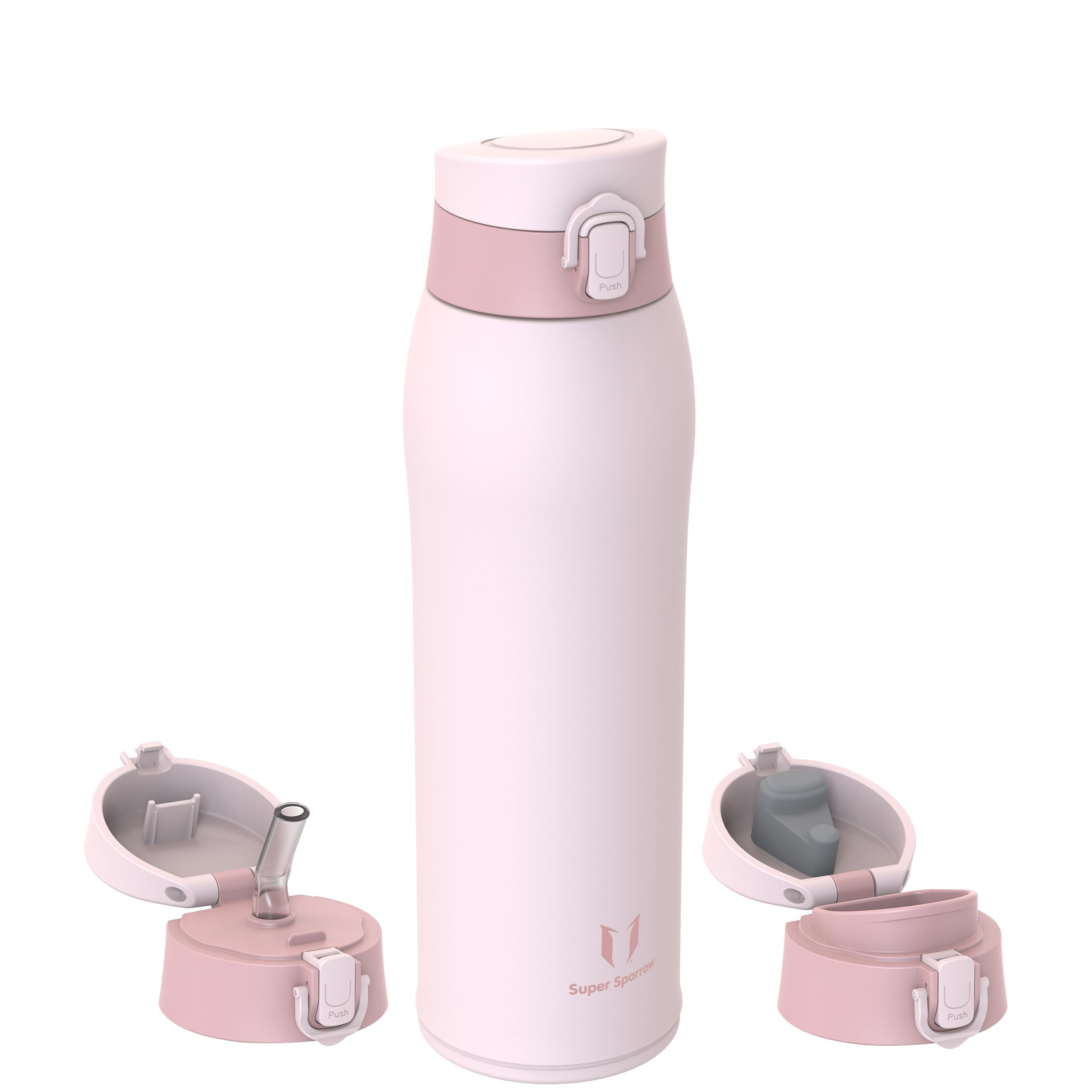 Super Sparrow Borraccia Termica, Acciaio Inox Bottiglia Termica - 350ml, 500ml, 750ml, 950ml - Senza BPA Termos, Borracce Termiche Bambini - Include 2 Coperchi con Cannuccia e Coperchio Sportivo