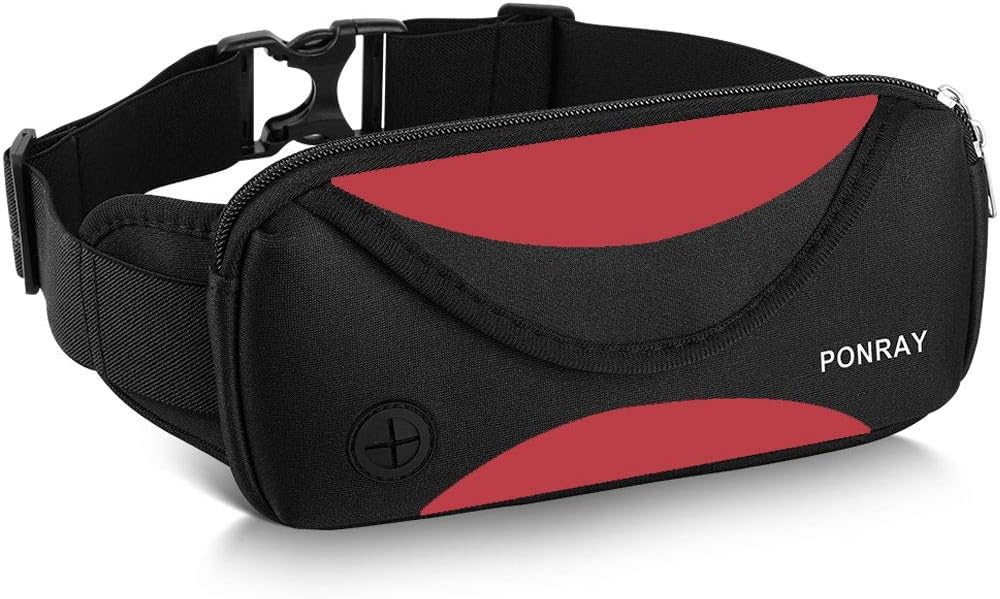 Running Belt Waist Pack, Water Resistant Runners Phone Holder Pouch Fanny Pack for Men Women Running Jogging Hiking Fitness Workout iPhone Xs Max 8 7 Plus, Black-Red