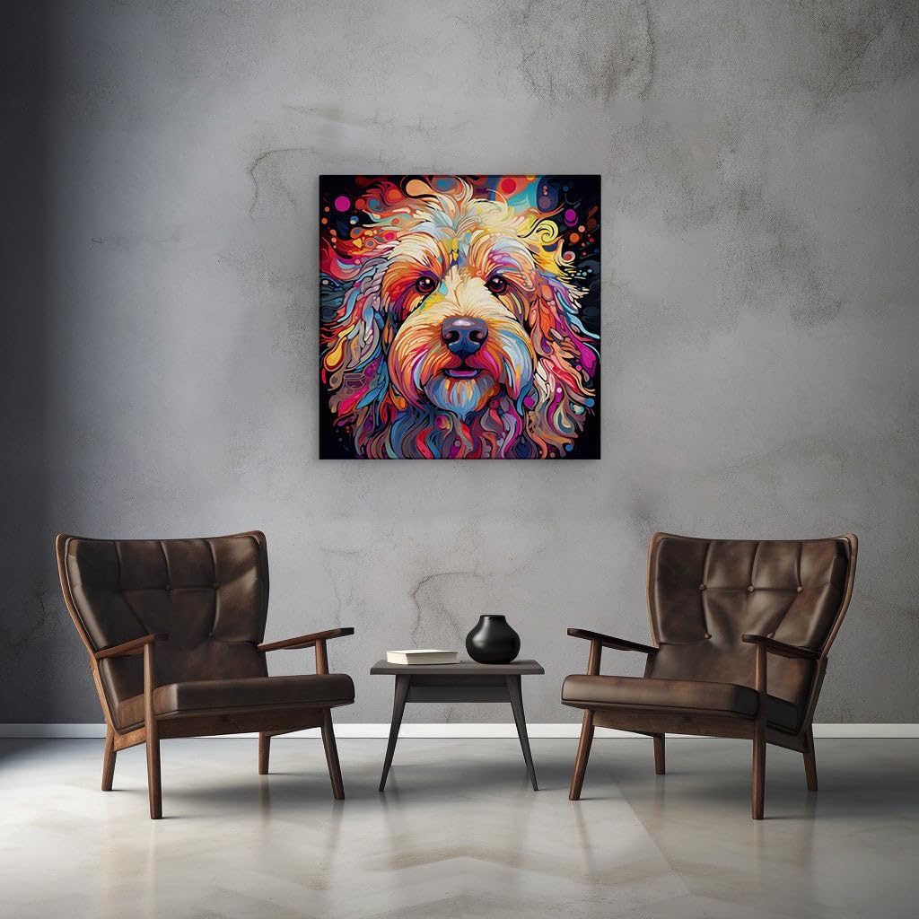 Canvas for Living room. A Canine Kaleidoscope: Discover the Charismatic Dog Adorned in a Spectrum of Hues, 27 x 18 inch Canvas Wall Art - Cavalier King Charles Spaniel - Nature Home Decor