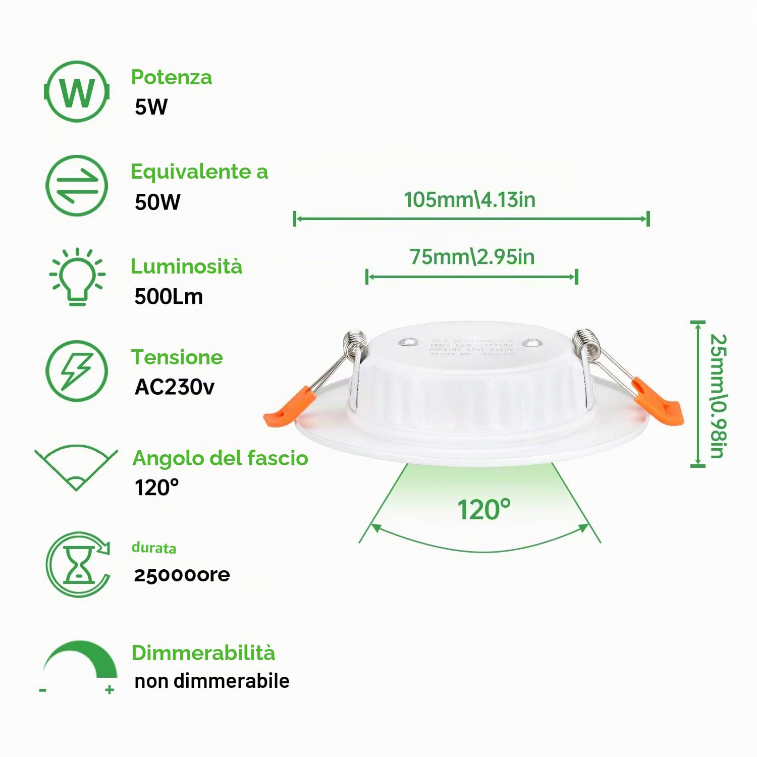 Faretti Led da Incasso Per Cartongesso,5W Equivalenti a 40W,Luce Bianca Naturale 4500K Luci Ultrasottili da Soffitto per Cartongesso da Interno,Rotondo Métal,Slim Downlights,Foro Φ75-95mm,Set da 36