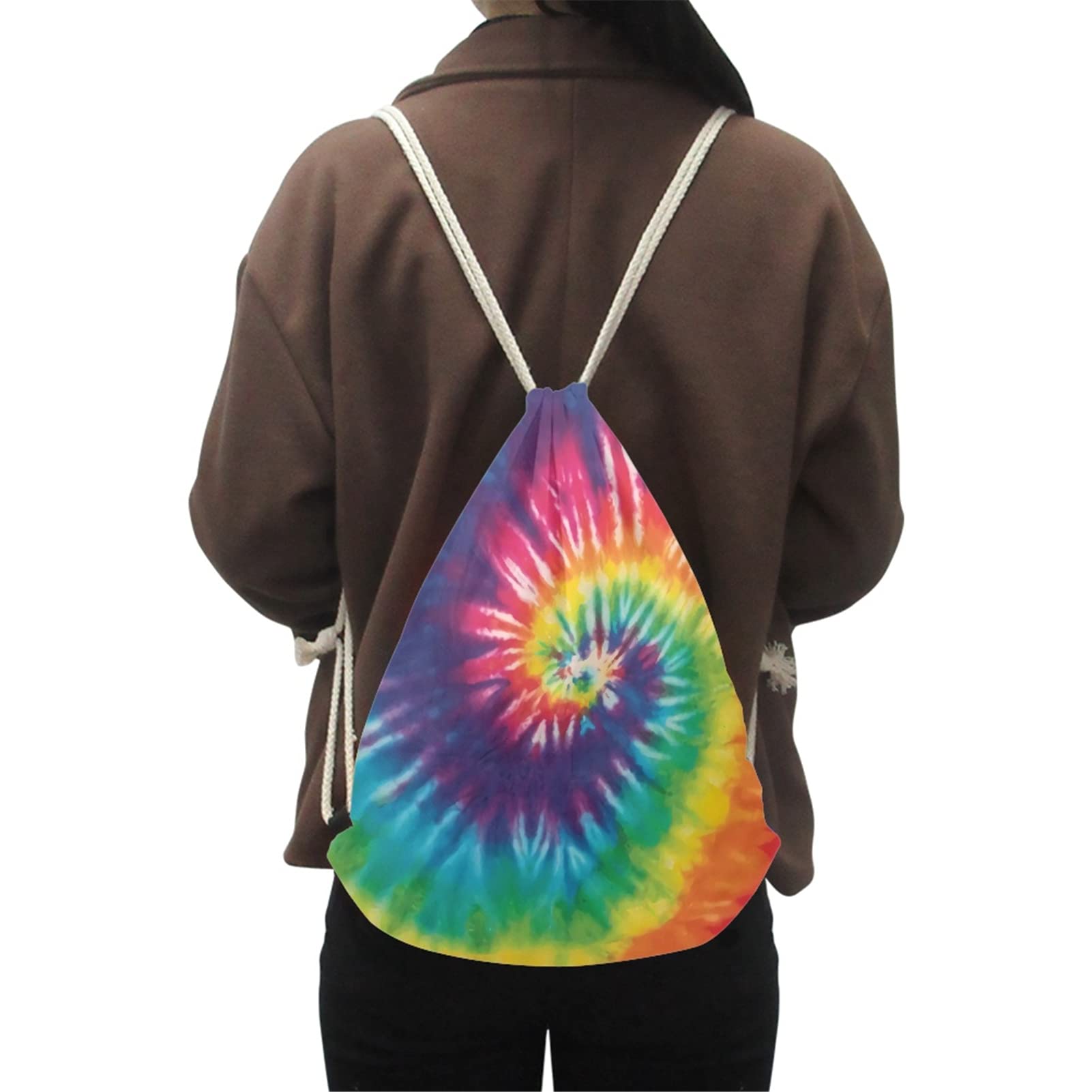 Biyejit Borse con coulisse per ragazze zaino a spalla donna sport palestra all'aperto stringa Cinch custodia, Tintura arcobaleno.