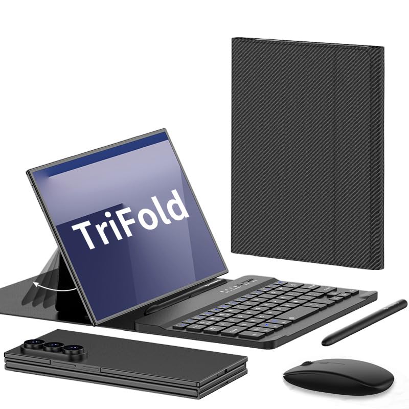 - Leather Case for Samsung Galaxy ZTriFold, Bluetooth Portable Travel Foldable Keyboard with Pen and Mouse Set, Portable 4 in 1 Flip StandCase (1)