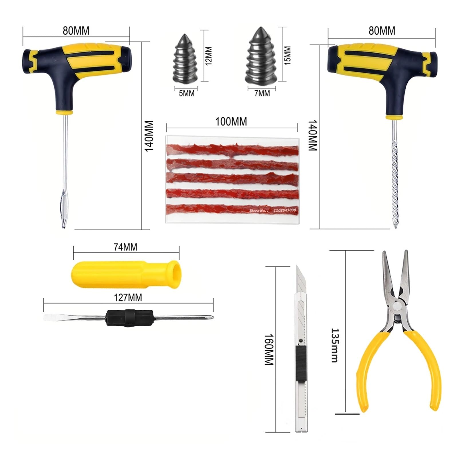 Kit di Riparazione Pneumatici for Auto, Strumenti for forature, Kit di Riparazione Pneumatici universali con Strisce for Pneumatici e Colla mescolante(CASE-64PCS-Tool Kit)