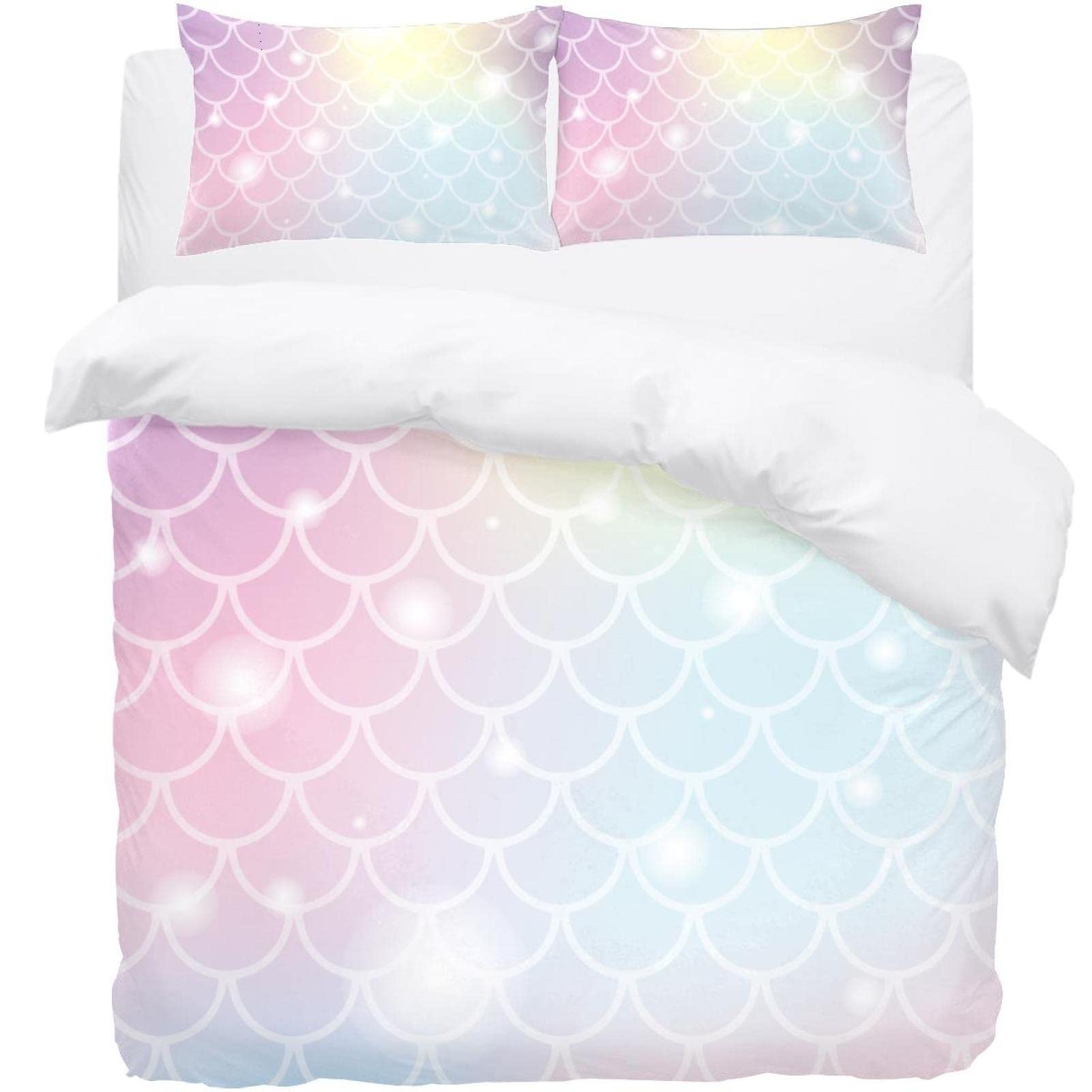 Housse de couette sirène lit simple et 2 taies d'oreiller | Parure motif écailles