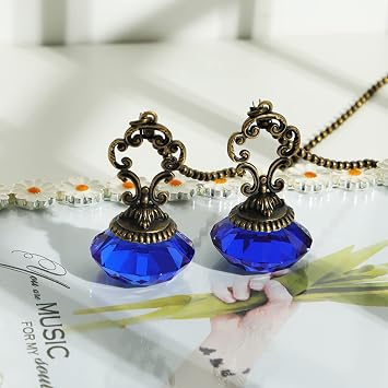2pcs Blue Crystal Fan Pull Diamond Drop Vintage Pull Chain Ceiling Pull Chain Extender with Connector