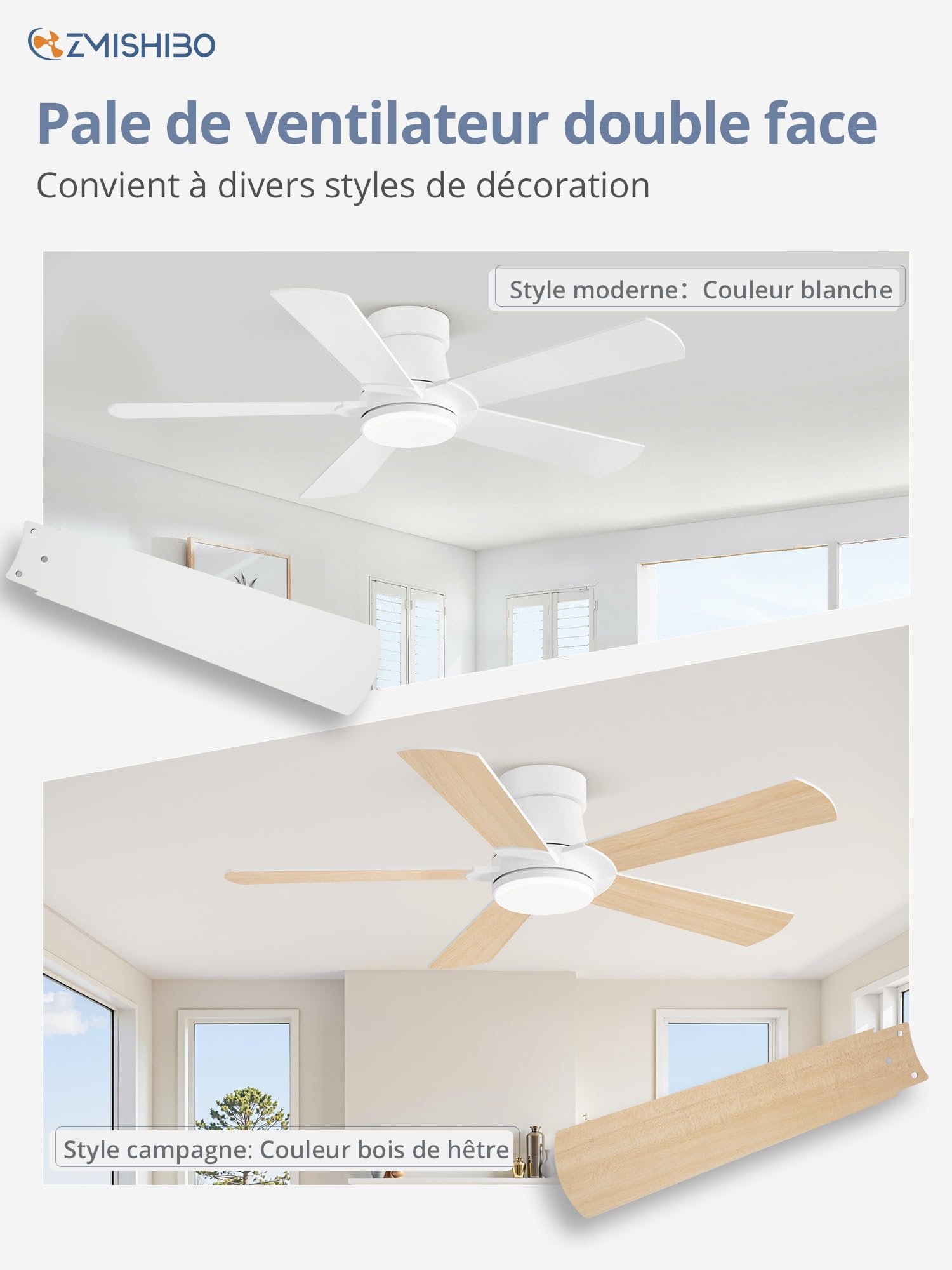 ZMISHIBO Ventilateur de Plafond avec Lumière LED Ø 107 cm, Moteur DC Silencieux, Contrôle par APP et Télécommande, 6 Vitesses, Dimmable