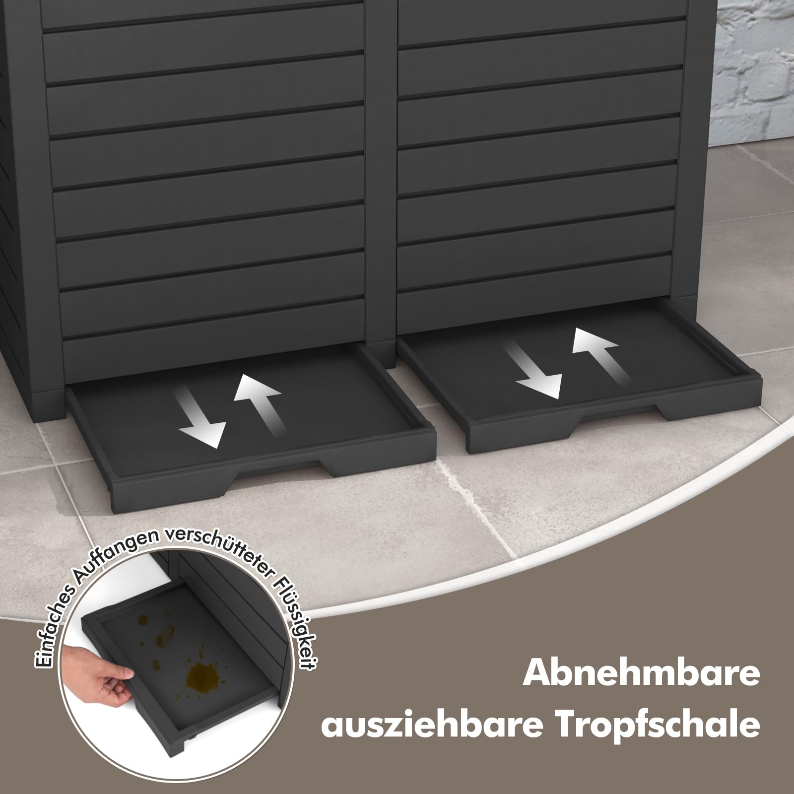 COSTWAY Mülleimer mit Doppeldeckel, 235 L, Mülltonne Outdoor, Abfalltonne mit ausziehbarer Auffangschale & Griff, wasserdichter Müllbehälter, Abfalleimer für Garten Hinterhof Terrasse (Schwarz)
