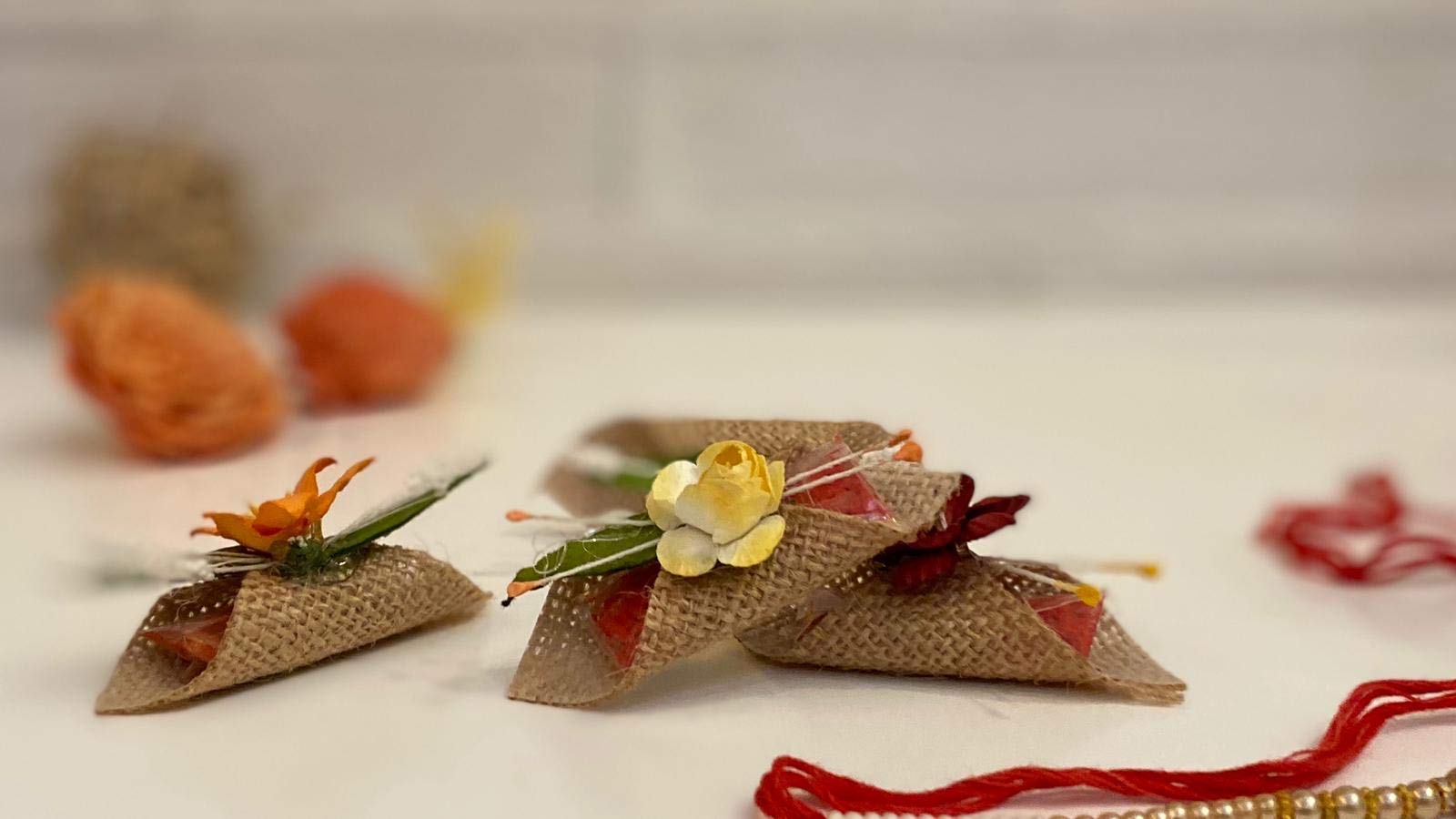 LABZIO Roli Chawal For Tikka β Handmade Jute Potli | Decorated With Beautiful Flower | Perfect For Rakhabandhan, Bhai Dooj And Other Occasion/Festivals | Pack Of 5 1