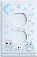 Vista 3 de Gris y azul búho placa de interruptor de la luz etiqueta de la pared y tapas de salida de búho/diseño de búho, decoración de guardería, Azul