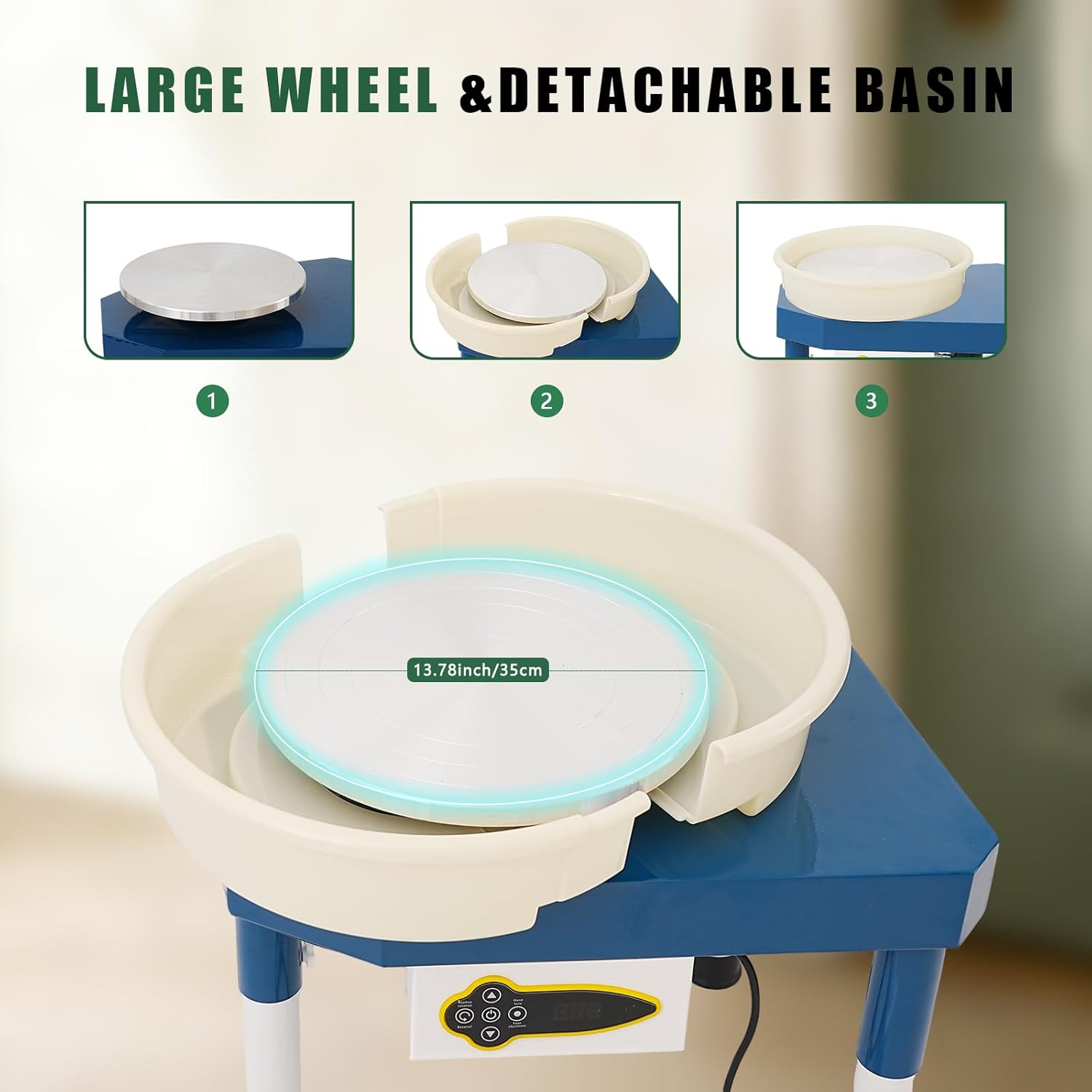 450W 14" Electric Pottery Wheel with LCD Panel Adjustable Speed Foot Pedal,Detachable Basin,Heighten Desk Legs,Clay Toolfor Kids, Adults, Beginners, Home DIY & Professional Pottery Making