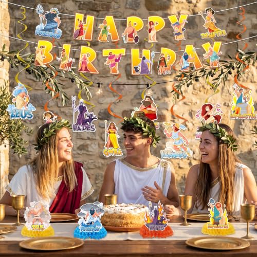 Image of Greek Mythology Banner Swirls Honeycomb Birthday Party Decor