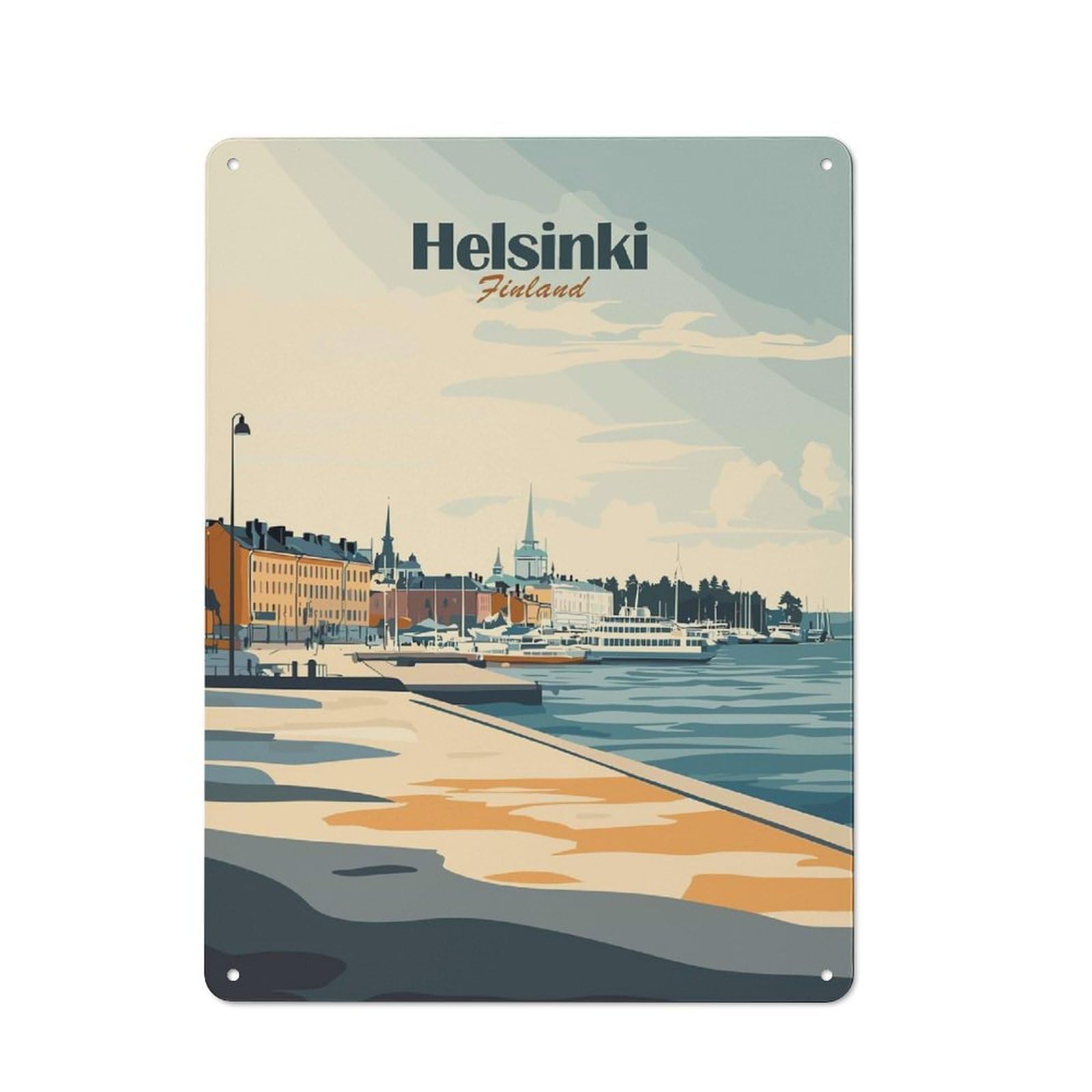 Junmoney Style-4 Helsinki Finland Travel (3) Decorative Metal Plaque 40X30cm, Loft Style Urban Room Decor For Flat, Bar, Studio Or Gallery Wall