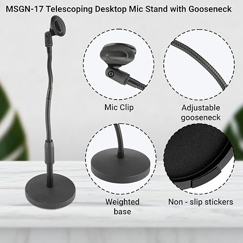 Miniatura 3 de Soporte telescópico de micrófono de cuello de cisne de escritorio, ajustable de 12 a 18  de altura con brazo flexible de 6 pulgadas, base pesada de