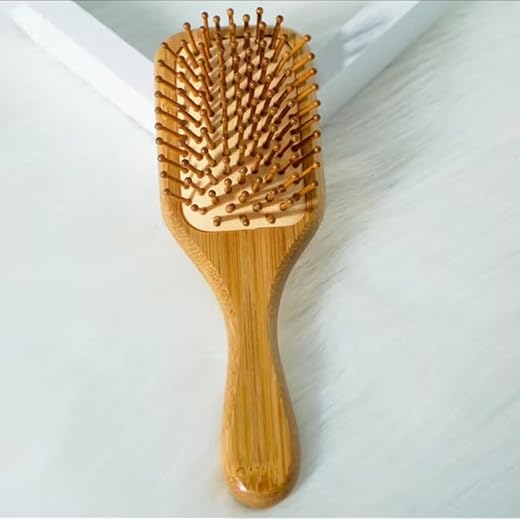Escova de Cabelo de Bambu Natural Antiestática, Massageador de Couro Cabeludo, Pente com Almofada de Ar, 19,5 x 6 cm