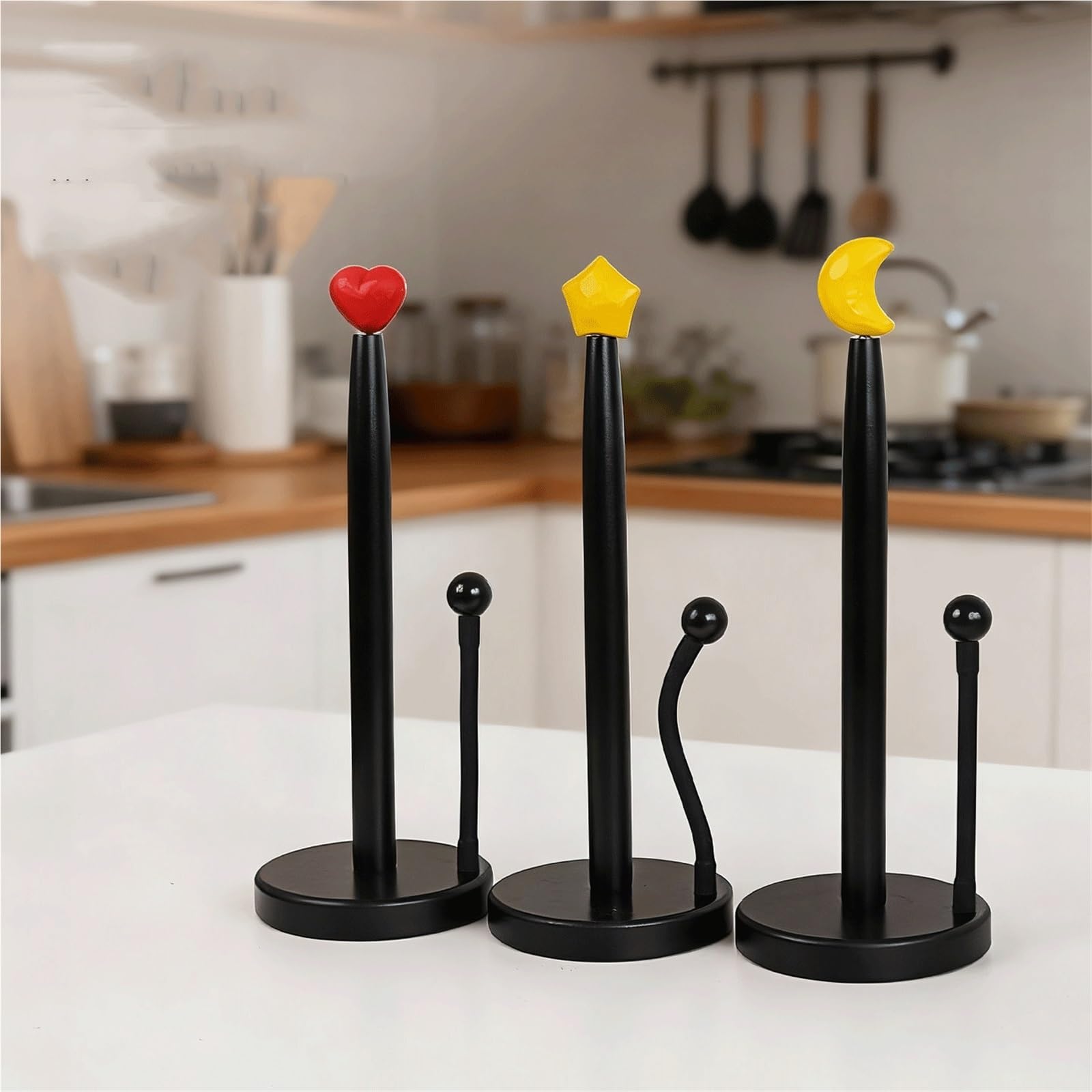 Portarrollos de papel cocina en forma estrella con barra madera Libre