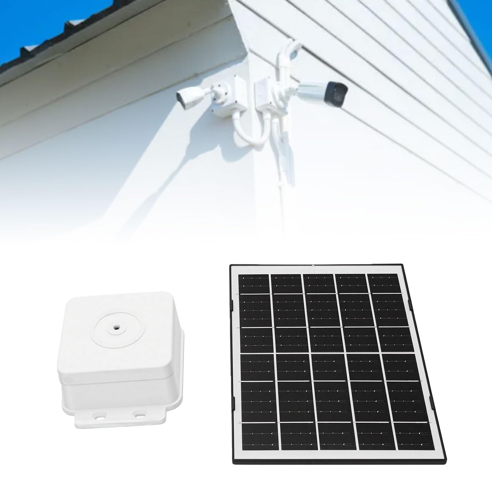 XUMIUZIY Pannello Solare Portatile 4W USB Tipo C per Telecamera di (WHITE) | Materiale ABS, Impermeabile IP65, Batteria Interna da 15000mAh, Supporto Regolabile a 360°, Compatibile con Dispositivi a 5V.