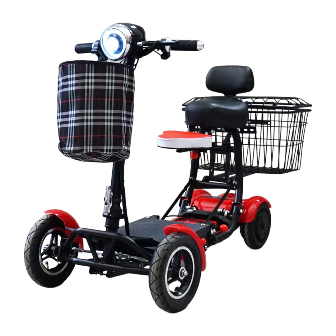 Fold 1 Li-ion – Plegable Scooter de movilidad de 4 ruedas – Batería de iones de litio para inválidos y mayores - Batería de larga duración – Incluye cargador y cesta (Rojo)