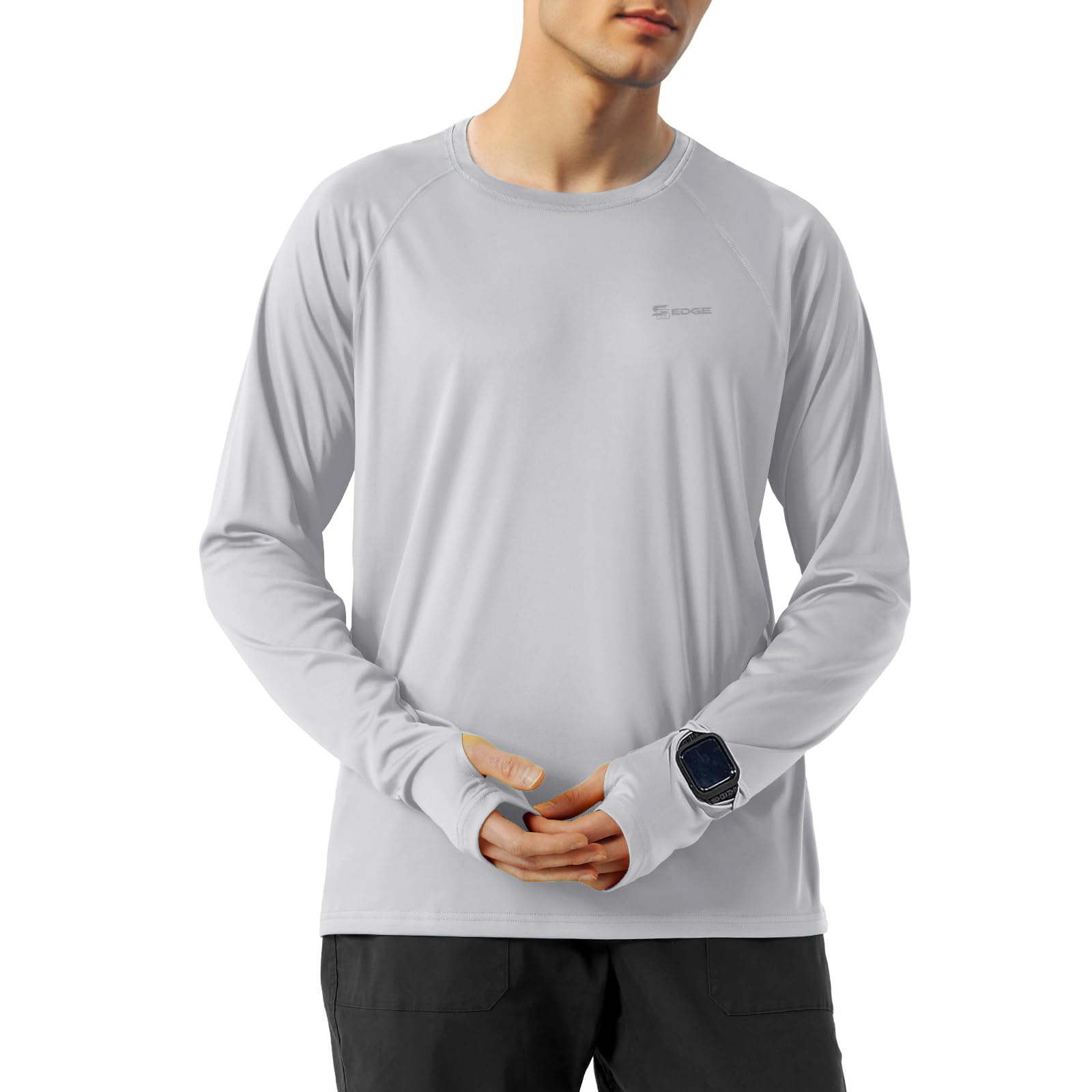 Mens UPF 50 Rash Guard Shirt Long Sleeve Watch Window Thumbholes Zip Pocket Quick-Dry for Outdoor Activities