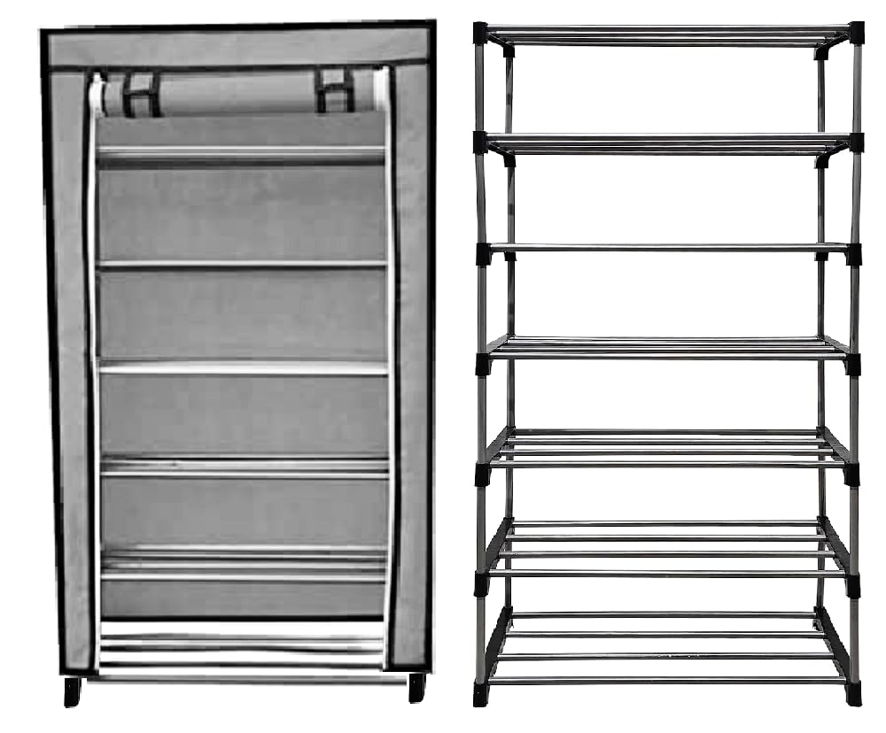 EXPOSURE 6 Layer Multipurpose Metal Collapsible Shoe Rack (Eiffel Tower Print) (Grey)