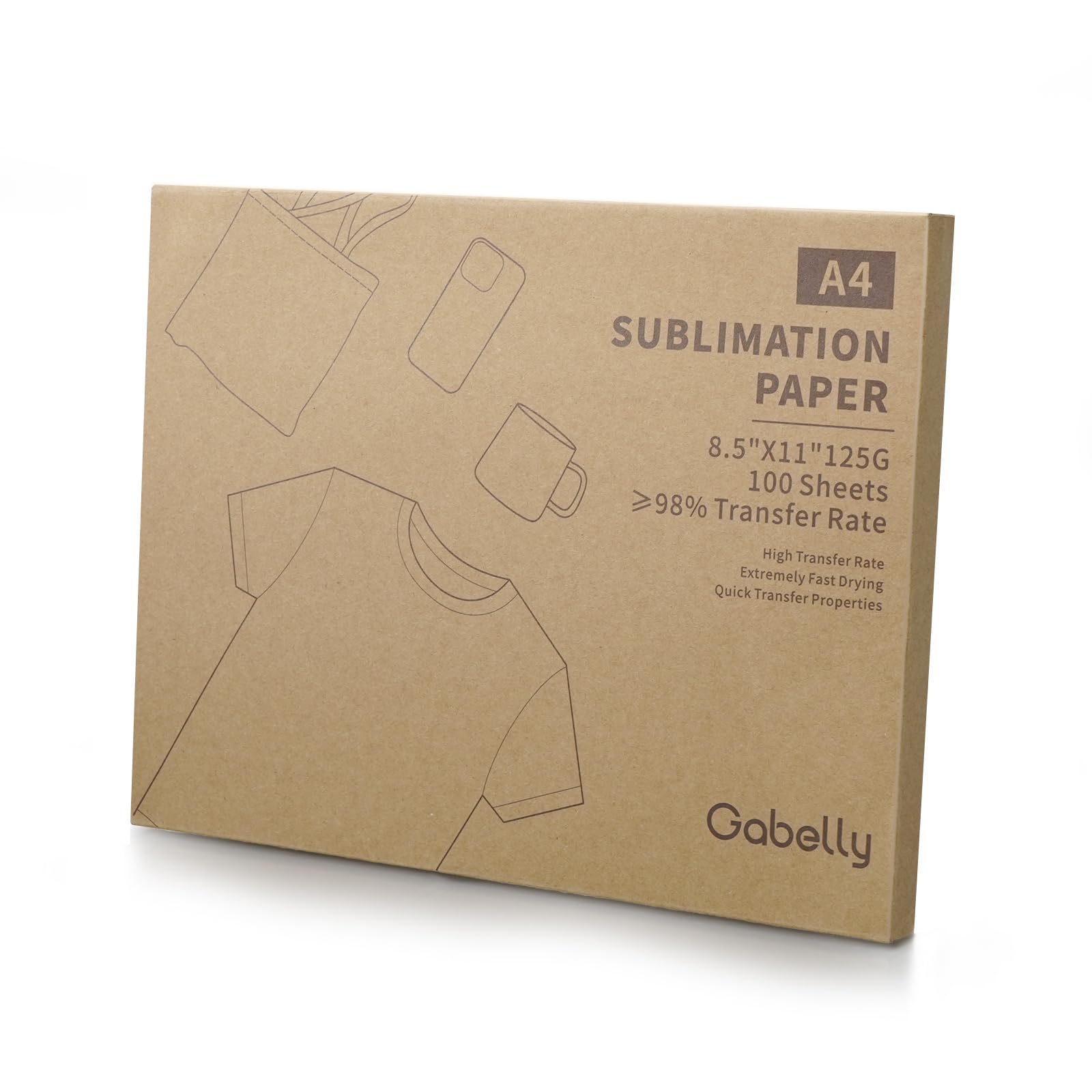 Gabelly Sublimation Paper for Inkjet Printers, 100 Sheets 8.5 x 11 Inches 125gsm, Compatible with Epson, Sawgrass, Heat Transfer, Ideal for Mugs, T-shirts, and Light Fabric, white