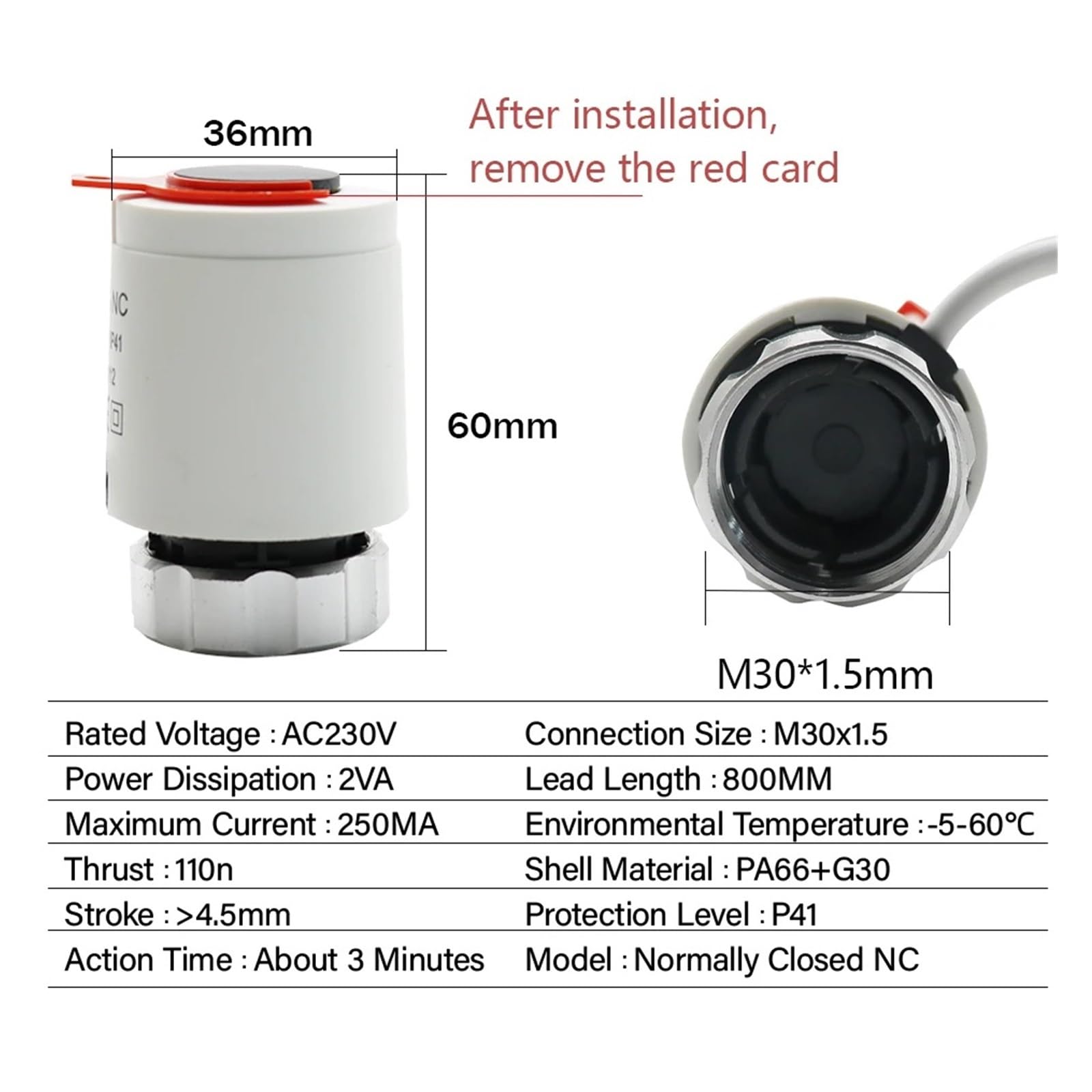 1/5/10 Sztuk 230V Normalnie Zamknięty NC M30 * 1.5mm Elektryczny Siłownik Termiczny Do Ogrzewania Podłogowego TRV Termostatyczny Zawór Grzejnikowy(5pcs)