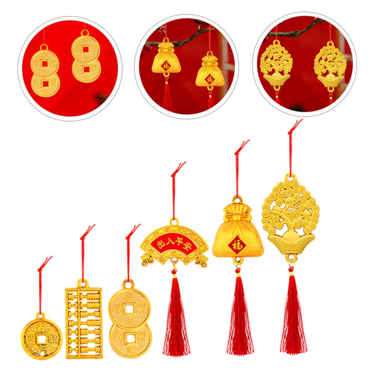 TOPBATHY Lot De 4 Décorations De Nouvel an Chinois Ornements Festifs De Printemps Petits Pendentifs Décorations Traditionnelles pour La Maison 48 Pièces X 4
