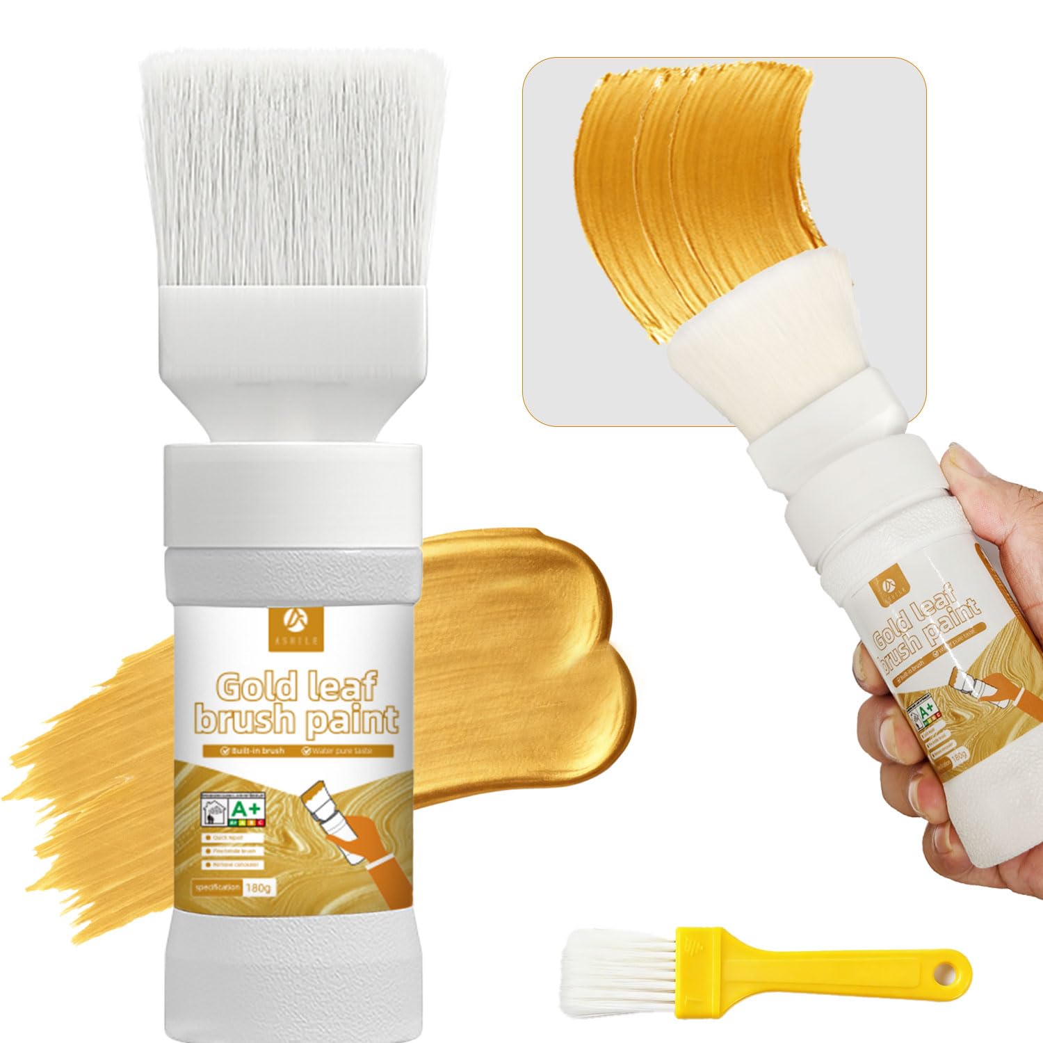 Anirun Liquid Gold Leaf Paint 6.35 Oz, 2 in 1 Paint for Wood, Art, Painting, Handcrafts
