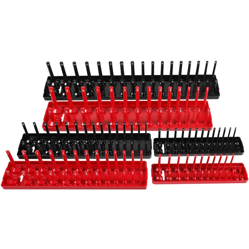 OTOEZ 6Pcs Socket Organizer Tray Set Rack Storage Holder Tool Metric SAE 1/4" 3/8" 1/2"
