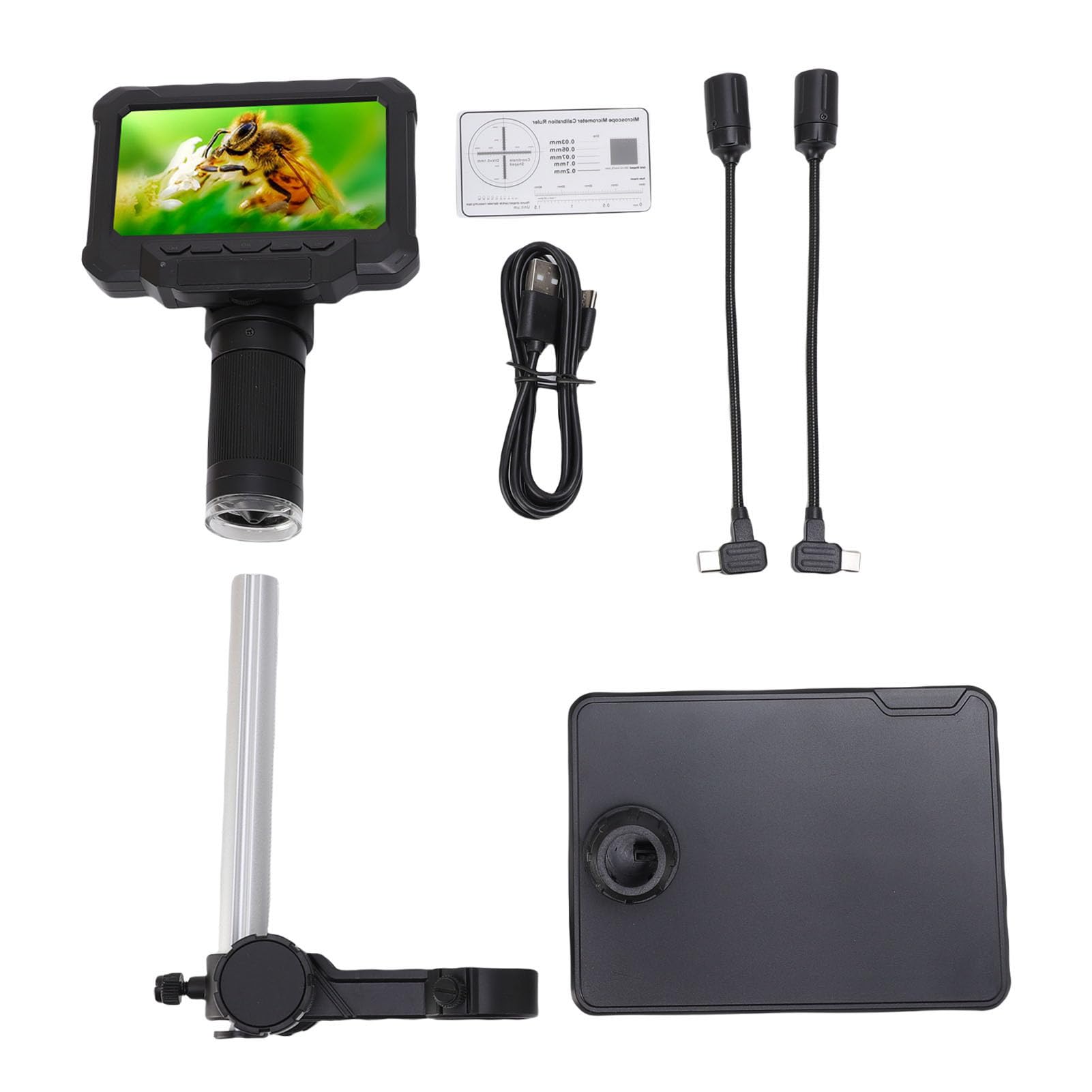 Naroote 4,3-Zoll-LCD-Digitalmikroskop, 720P 1MP 1080P-Kamera mit 8 Einstellbaren LEDs und 2 Seitenlampen, Ideal für die Inspektion von Leiterplatten, Schmuck, Briefmarken, Uhren und PC-Ansicht
