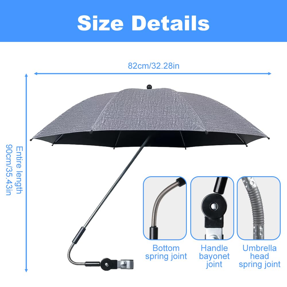 Mineup Ombrellino Parasole Passeggino Universale, UV 50+ Ombrellino Passeggino Universale, Ombrellino Parasole Universale, passeggino parasole, diametro 82 cm, 360 gradi, Grigio Scuro