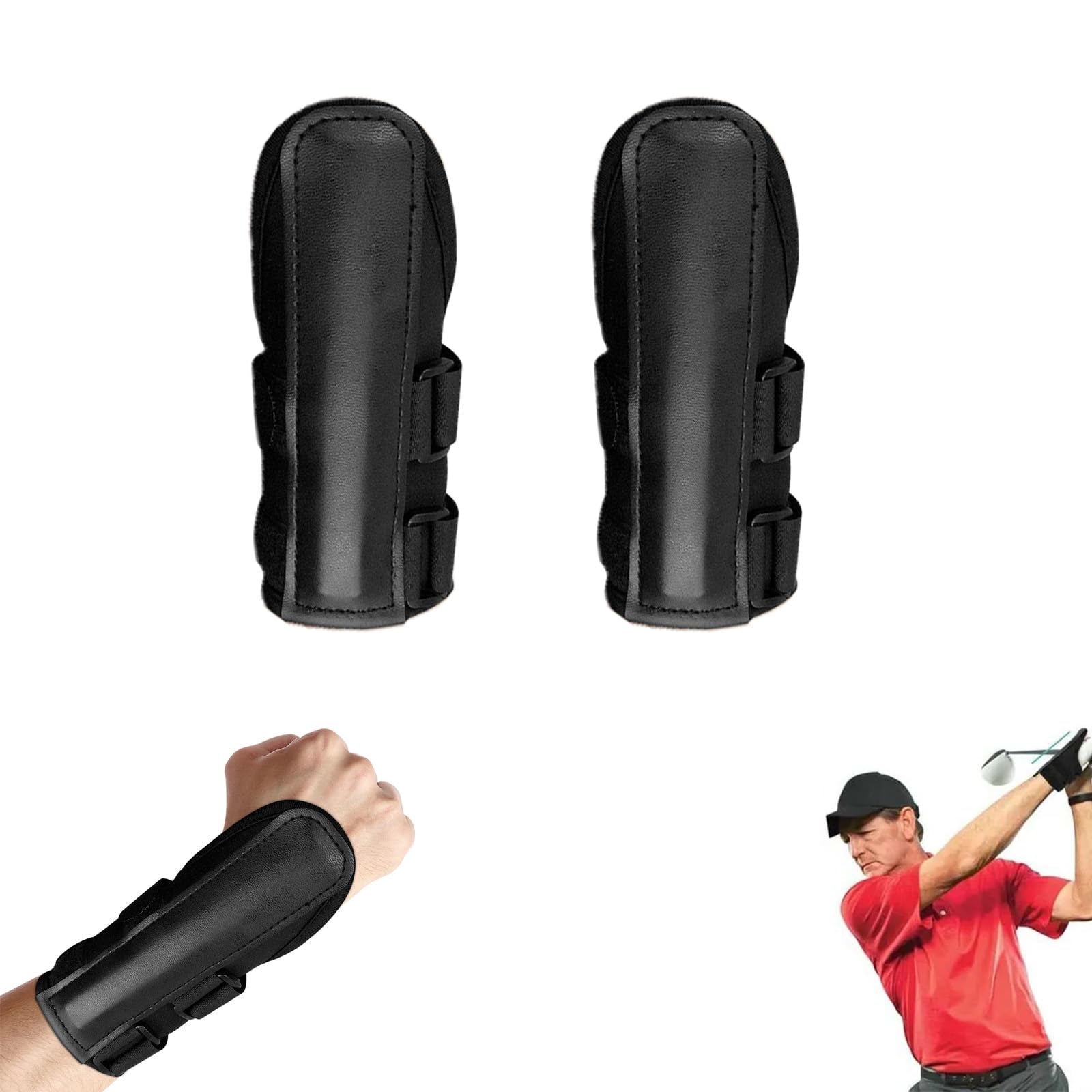 Guanici 2 Pieces Wrist Trainer Pro Golf Wrist Support Golf Aids Golf Wrist Brace with Metal Comfortable Golf Wrist Stabilizer Golf Training Aids for Beginners and Advanced Golfers（Black）