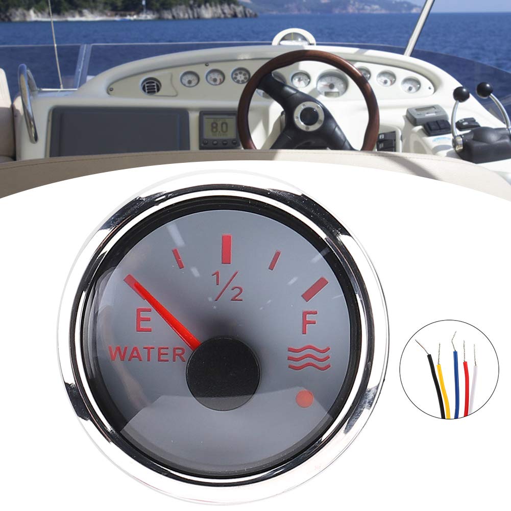 Wassertankanzeige | 52 mm / 2 Zoll Wasserstandsanzeiger 9-30 V DC Smart Alarm für europäisches RV 0-190 Ohm Sensor für Marineboote (Weiß)