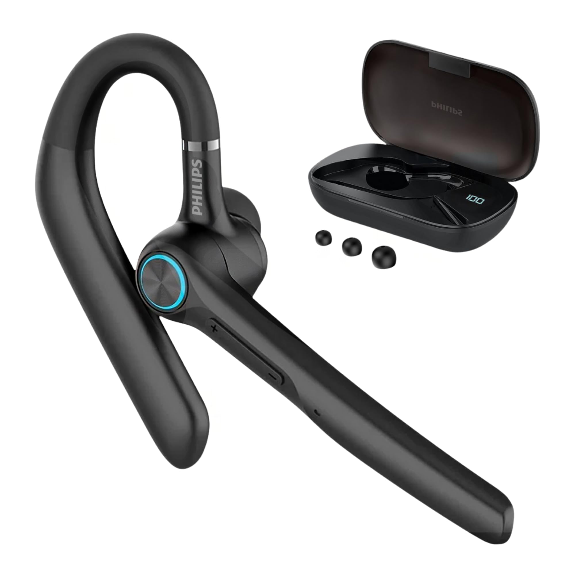 Philips Bluetooth Earpiece, Wireless Bluetooth Headset with Mic, 400mah Charging Case with LED Display, All-Day Extended Talktime, Built-in mic for